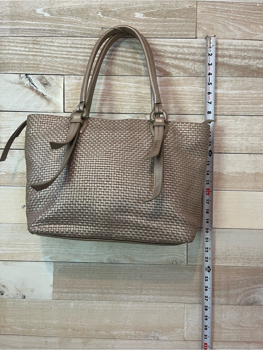 Cole Haan Metallic Woven Tote in Light Pewter - Picture 9 of 11